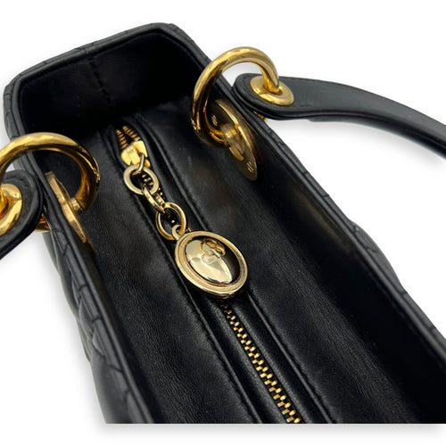 Lady Dior Medium Black Top Handle Bag in Lambskin, Gold hardware