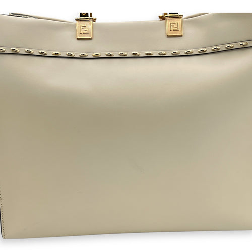 Sunshine Top Handle Bag Beige in Calfskin, Gold hardware