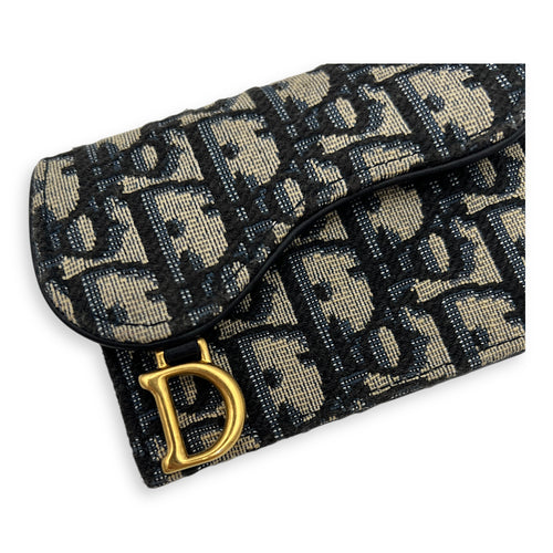 Saddle Wallet Blue in Jacquard, Gold hardware