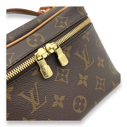 Nice Mini Brown Top Handle Bag in Monogram Coated Canvas, Gold hardware