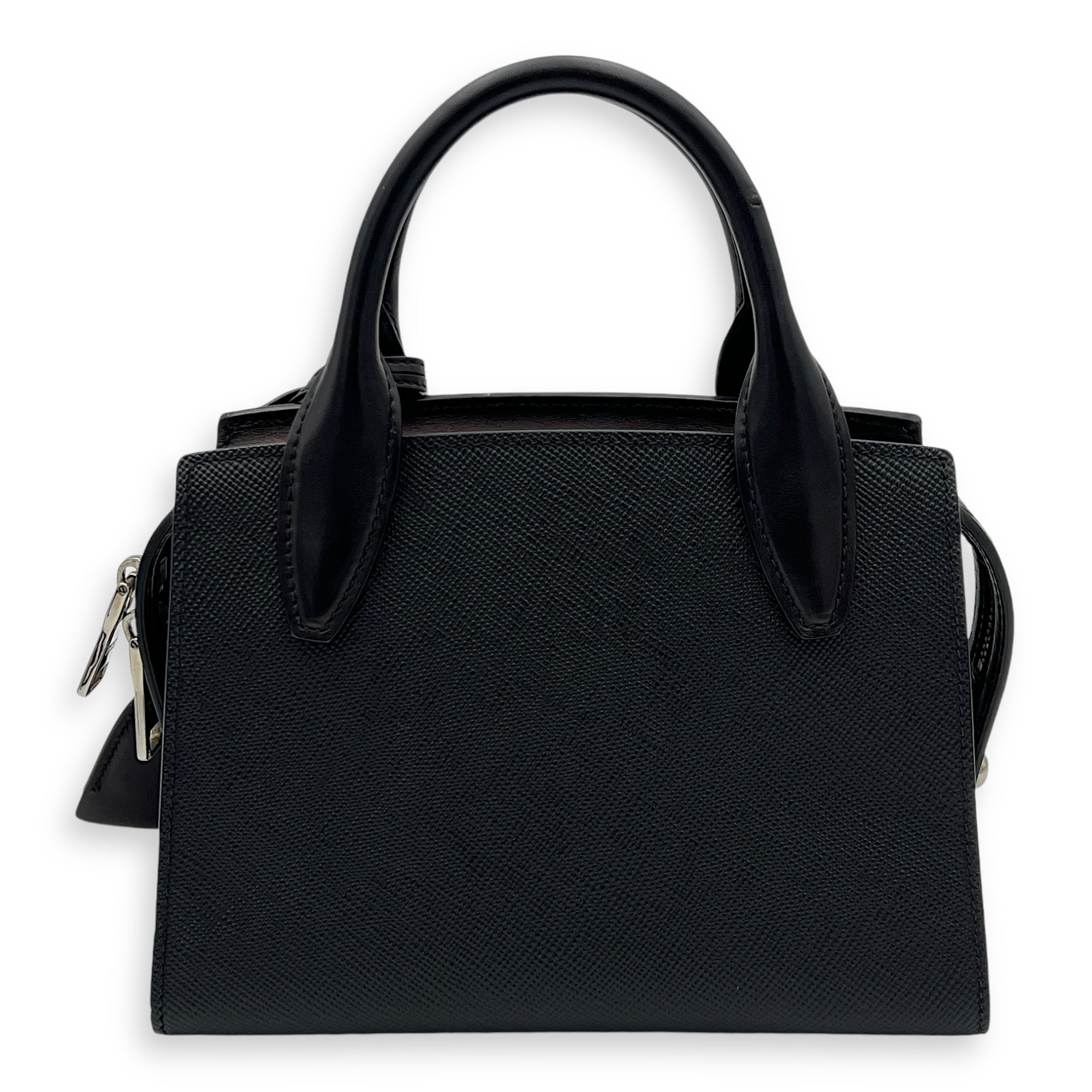 Kristen Top Handle Bag Black in Saffiano Leather, Silver hardware