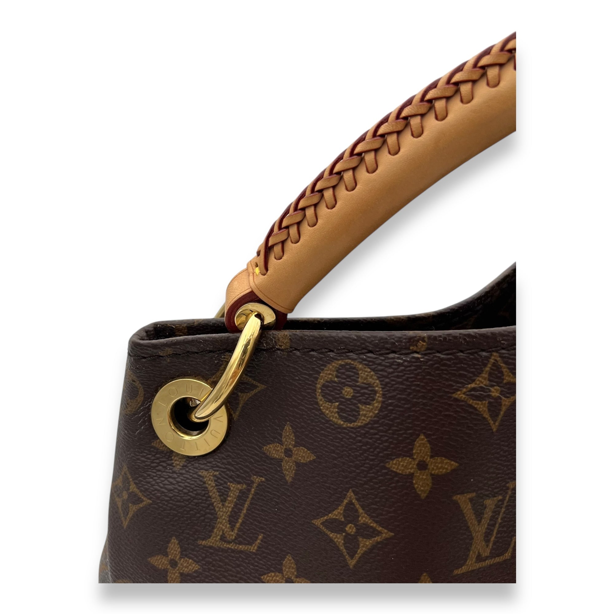 Artsy Top Handle Bag Brown in Monogram Coated Canvas, Gold hardware