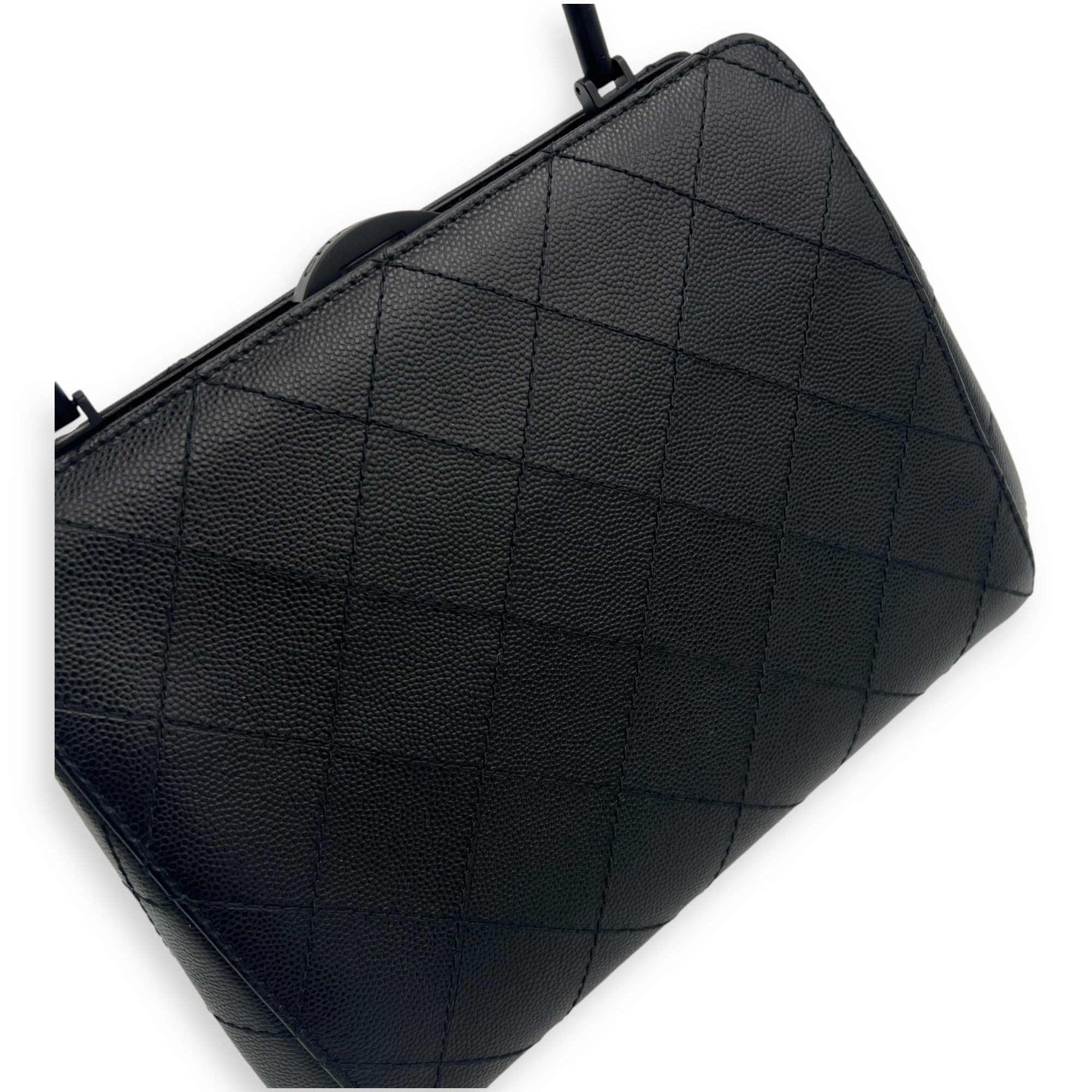 Quilted Top Handle Bag Black in Caviar Leather, Lacquered Metal hardware