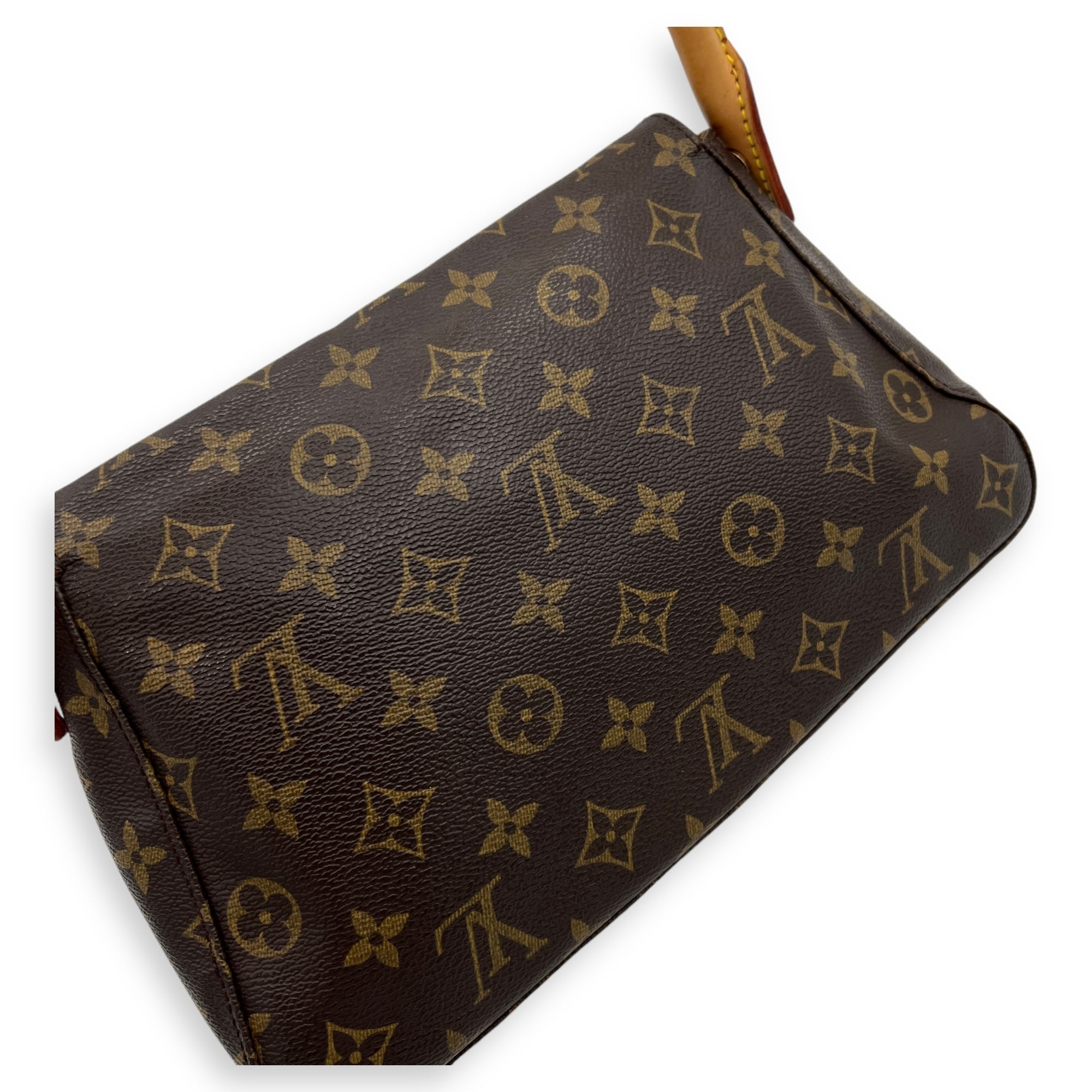 Looping Brown Shoulder Bag in Monogram Coated Canvas, Gold hardware