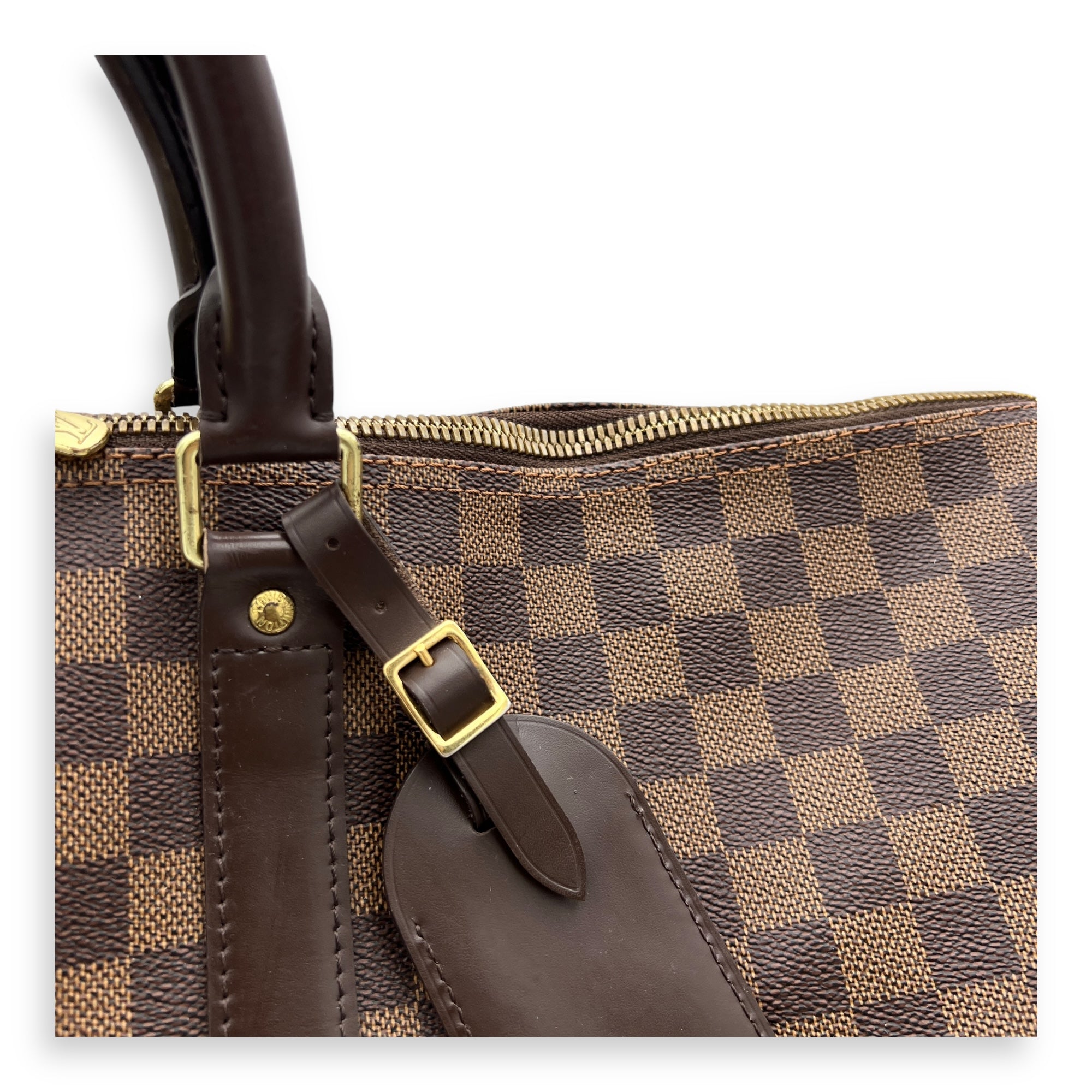 Keepall Duffle Bag 55 Damier Ebene in Coated Canvas, Gold hardware