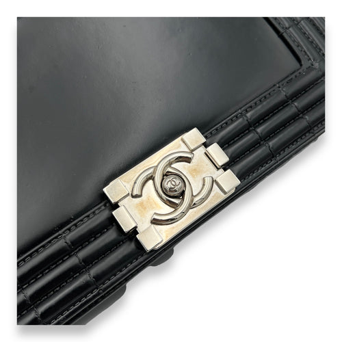 Boy Shoulder Bag Black in Calfskin, Silver hardware