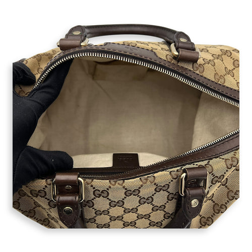 Boston Top Handle Bag Brown in Canvas, Gold hardware