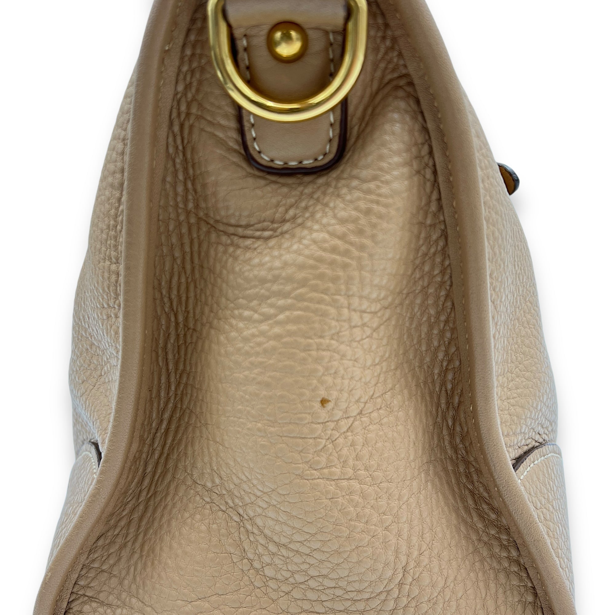 Logo Top Handle Bag Brown in Calfskin, Gold hardware