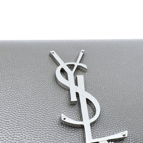 Saint Laurent Kate Small Grey Crossbody Bag in Caviar Leather, Silver hardware_7