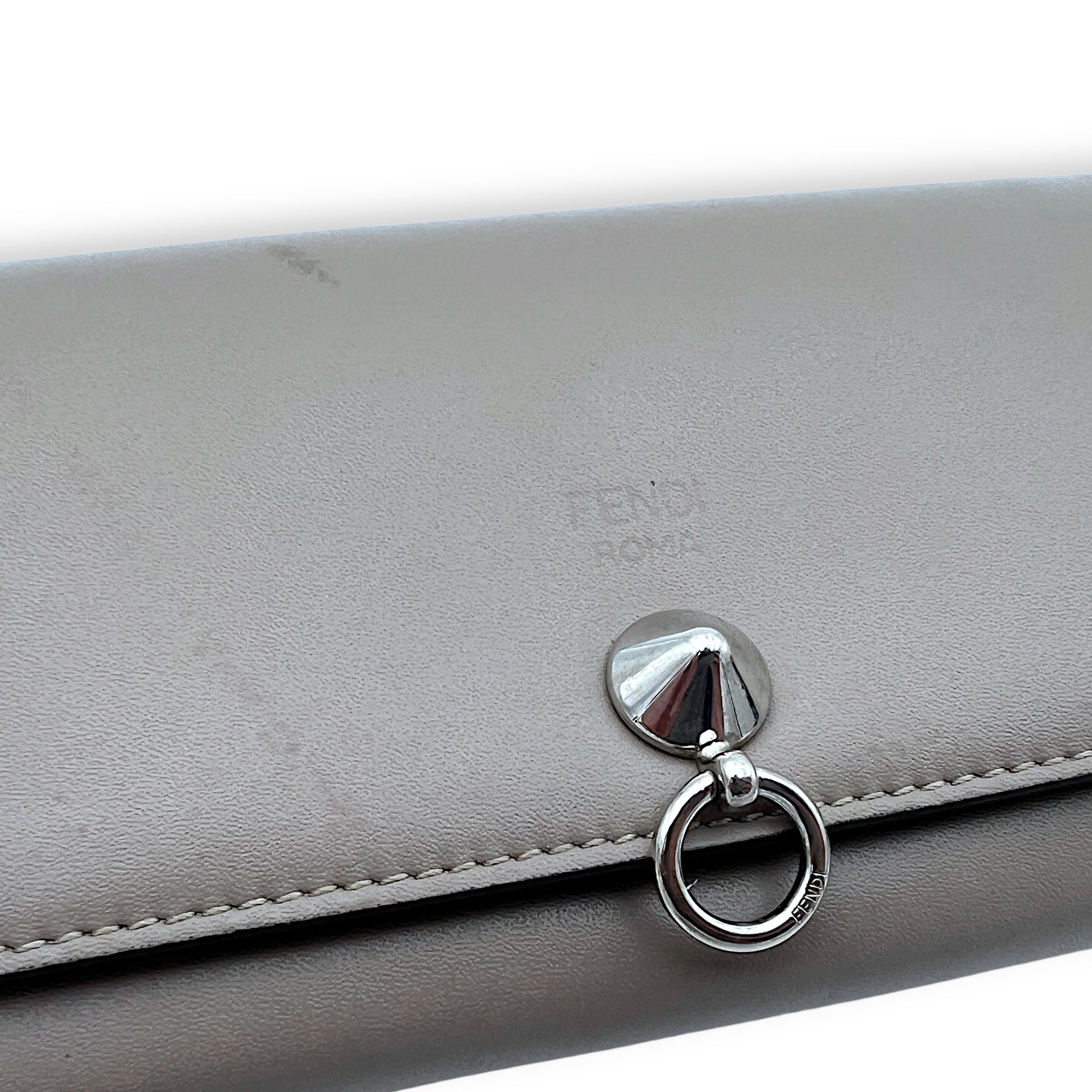 Fendi Continental Wallet On Chain Grey in Calfskin, Silver hardware_7