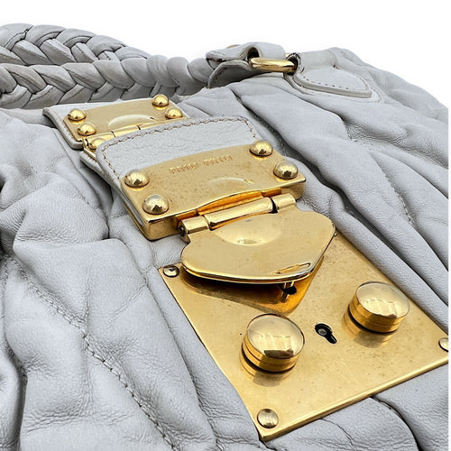 Miu Miu Matelassé Grey Top Handle Bag in Lambskin, Gold hardware_7