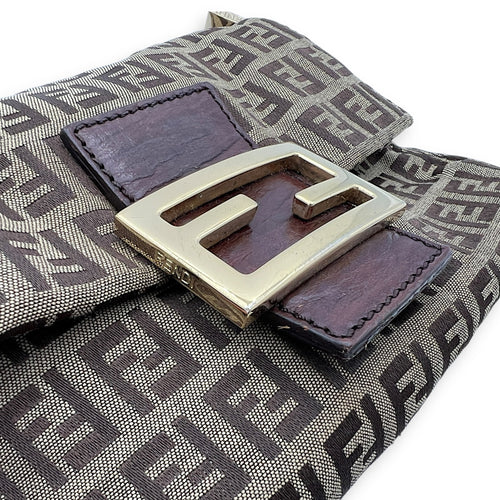 Fendi Baguette Crossbody Bag Brown in Jacquard, Gold hardware_7