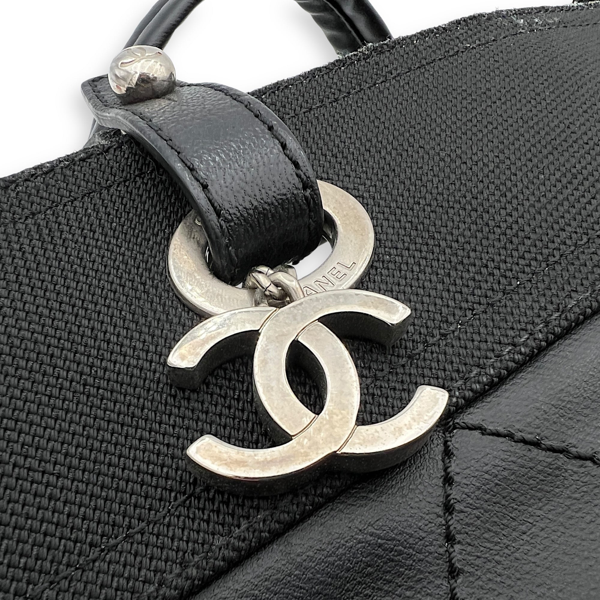 Chanel Biarritz Tote Bag Black in Coated Canvas, Silver hardware_7