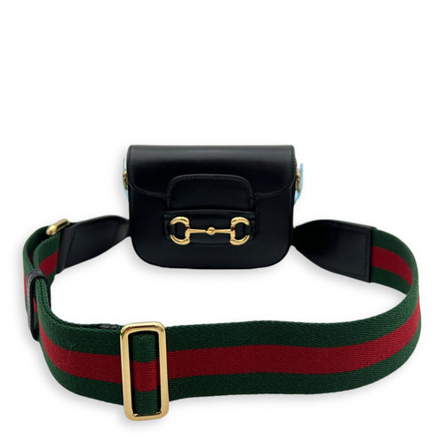 Gucci Horsebit 1955 Crossbody Bag Super Mini Black in Calfskin, Gold hardware_7