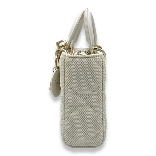 Christian Dior Lady D-Joy Maxi White Top Handle Bag in Mesh, Light Gold hardware_4