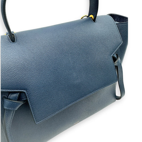 Celine Luggage Mini Blue Top Handle Bag in Caviar Leather, Gold hardware_9