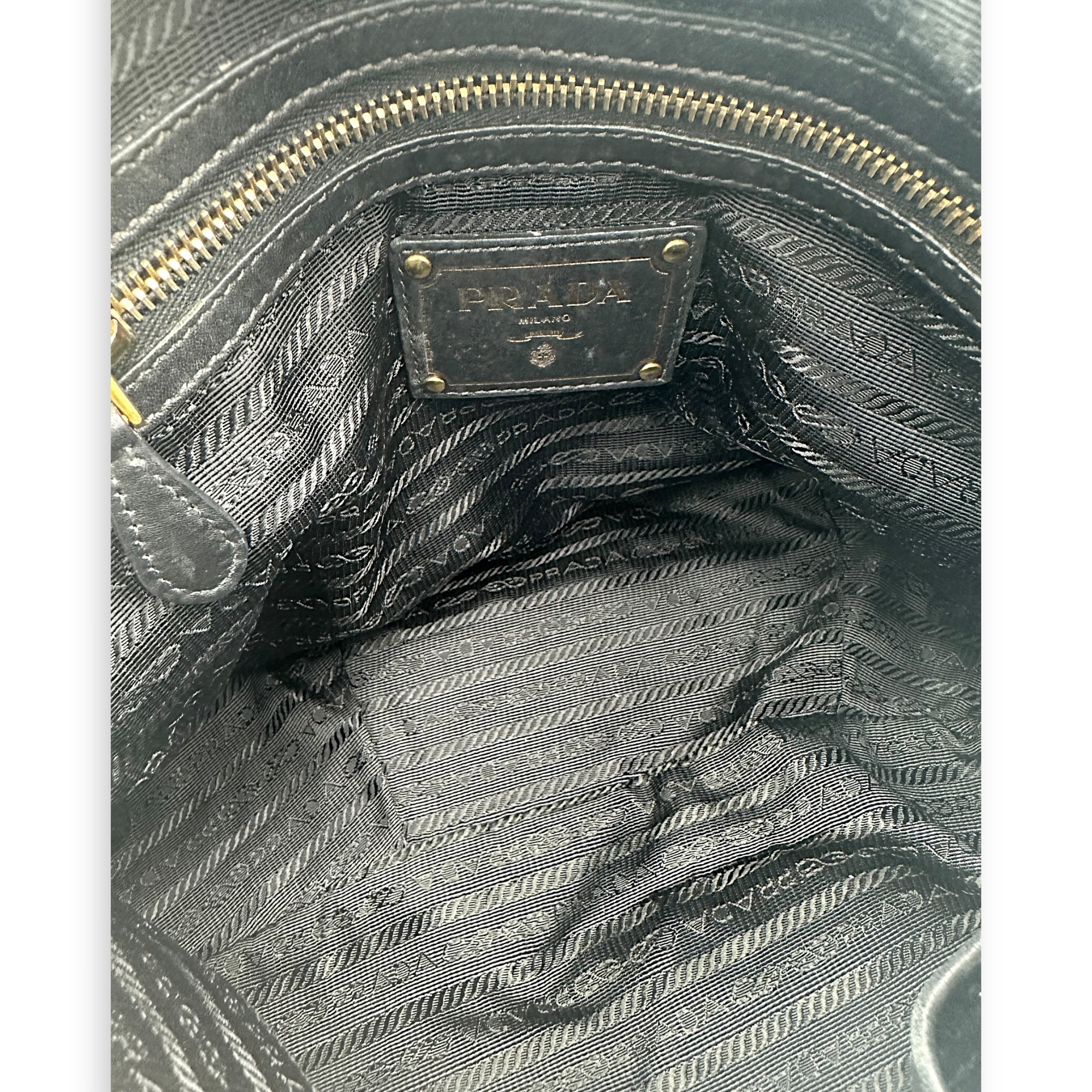 Prada Logo Top Handle Bag Black in Calfskin, Gold hardware_5