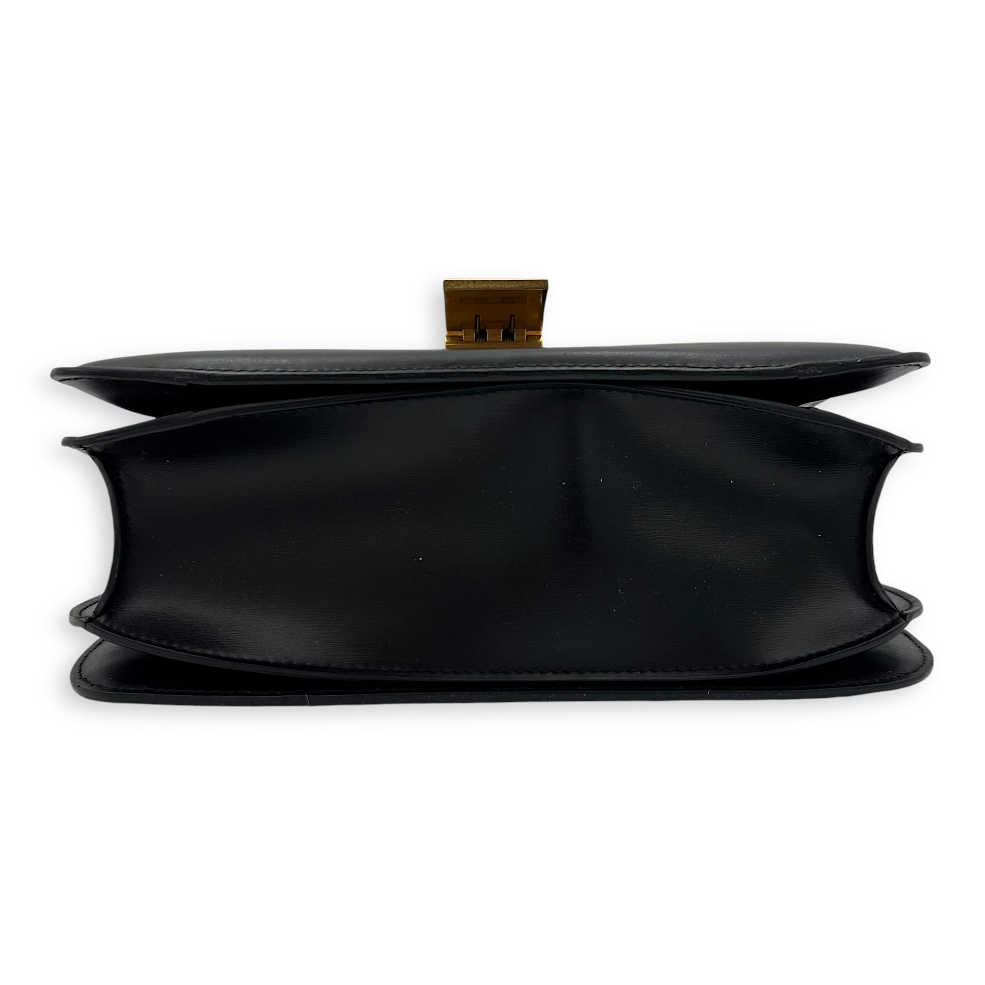 Celine Box Shoulder Bag Black in Calfskin, Gold hardware_5