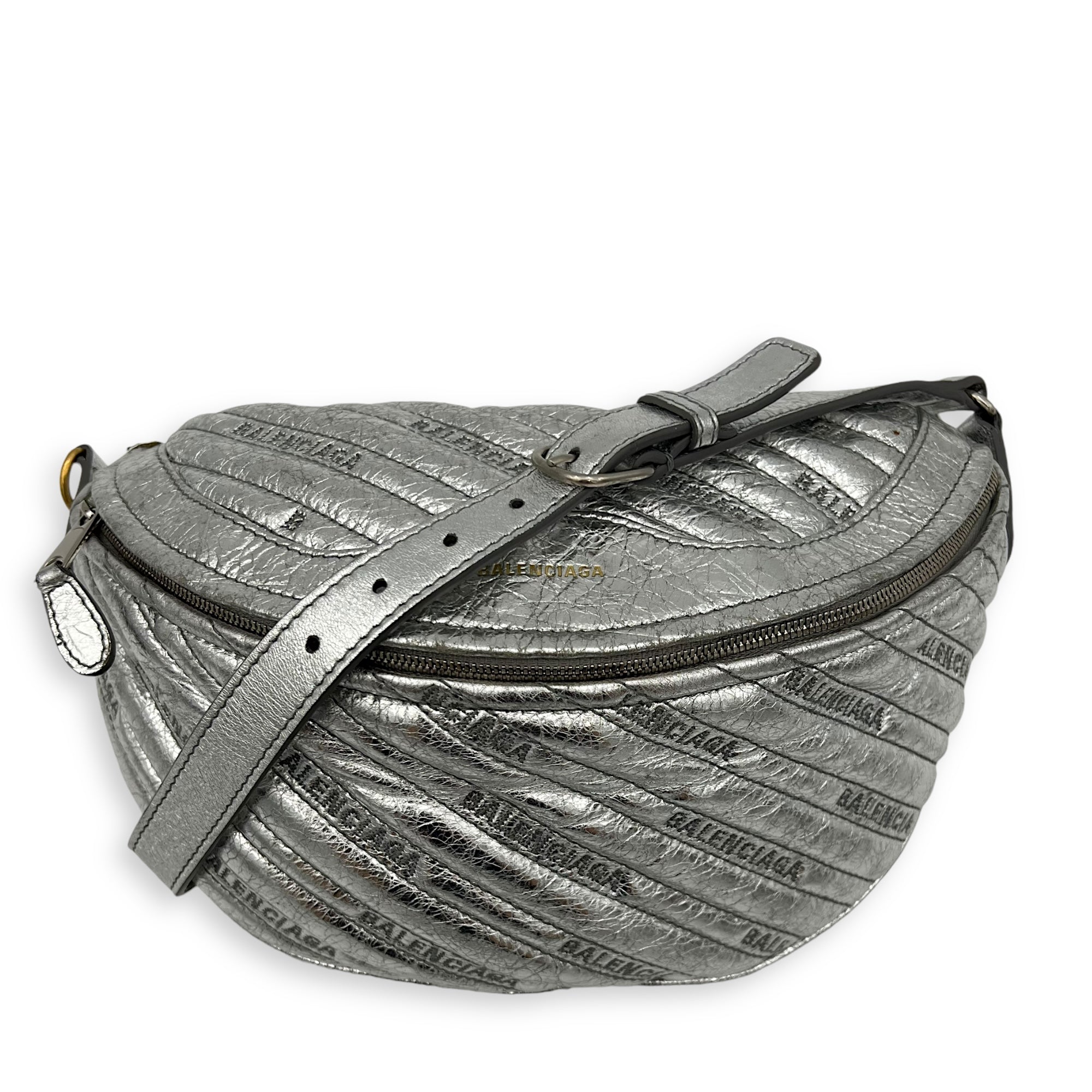 Balenciaga Souvenir Charm Belt Bag Silver in Calfskin, Gold hardware_1