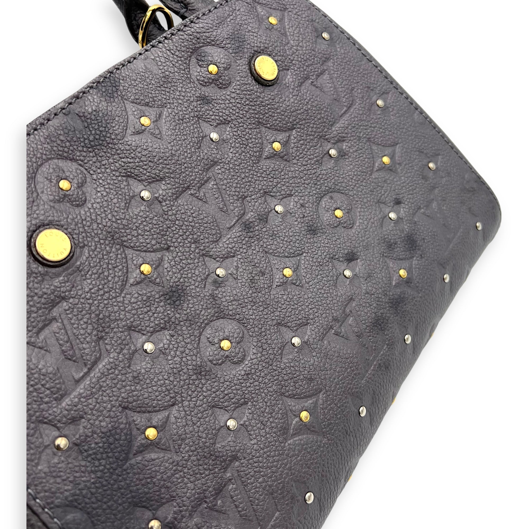 Louis Vuitton Montaigne Top Handle Bag BB Grey in Empreinte Leather, Gold hardware_7