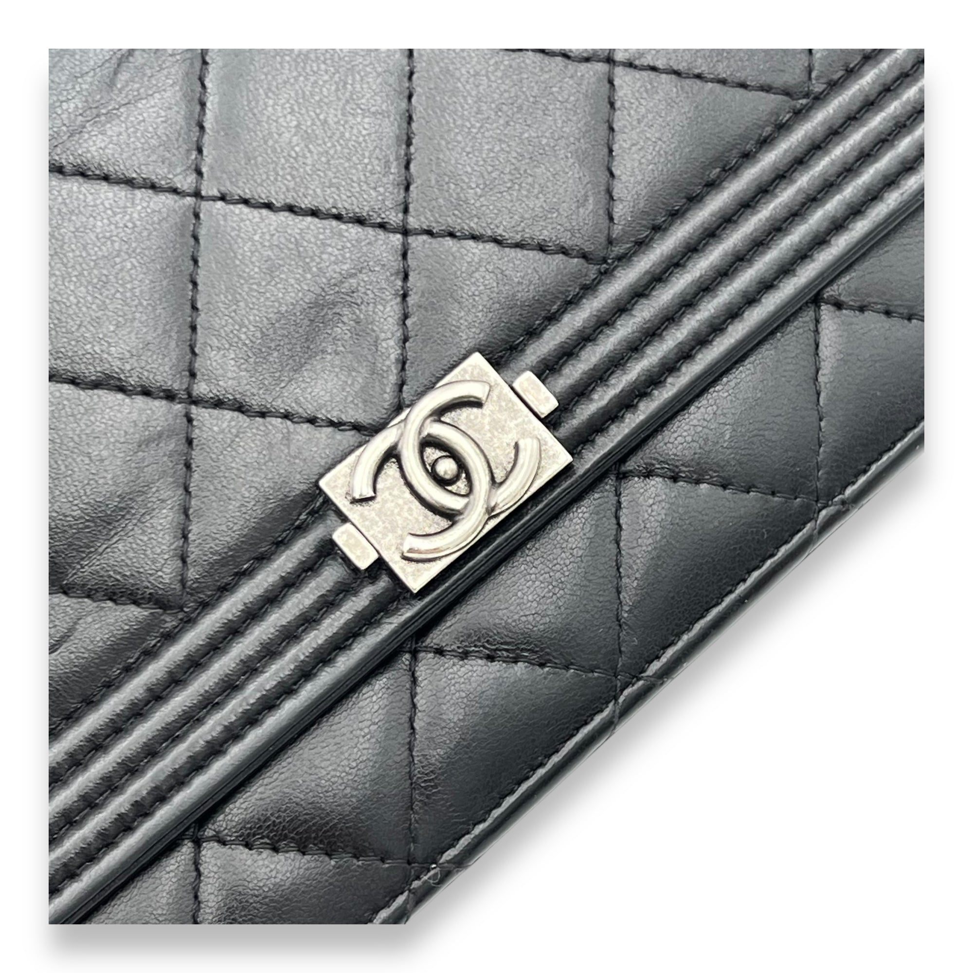 Chanel Boy Wallet On Chain Black in Lambskin, Ruthenium hardware_7