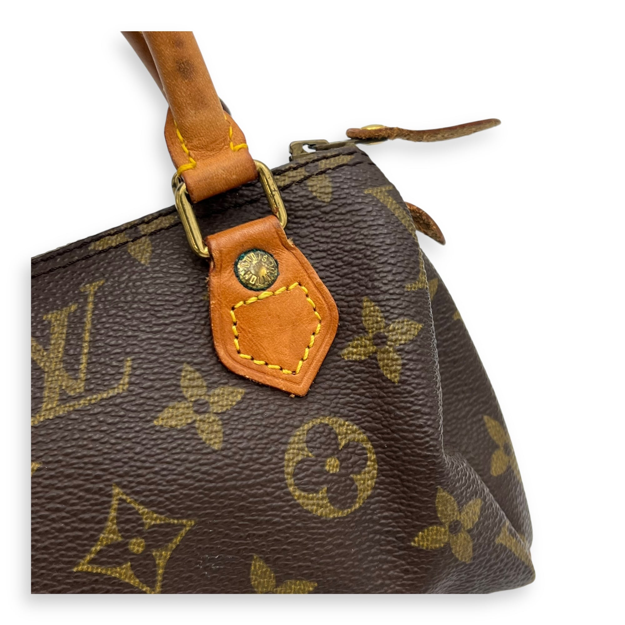 Louis Vuitton Speedy Crossbody Bag Brown in Monogram Coated Canvas, Gold hardware_7