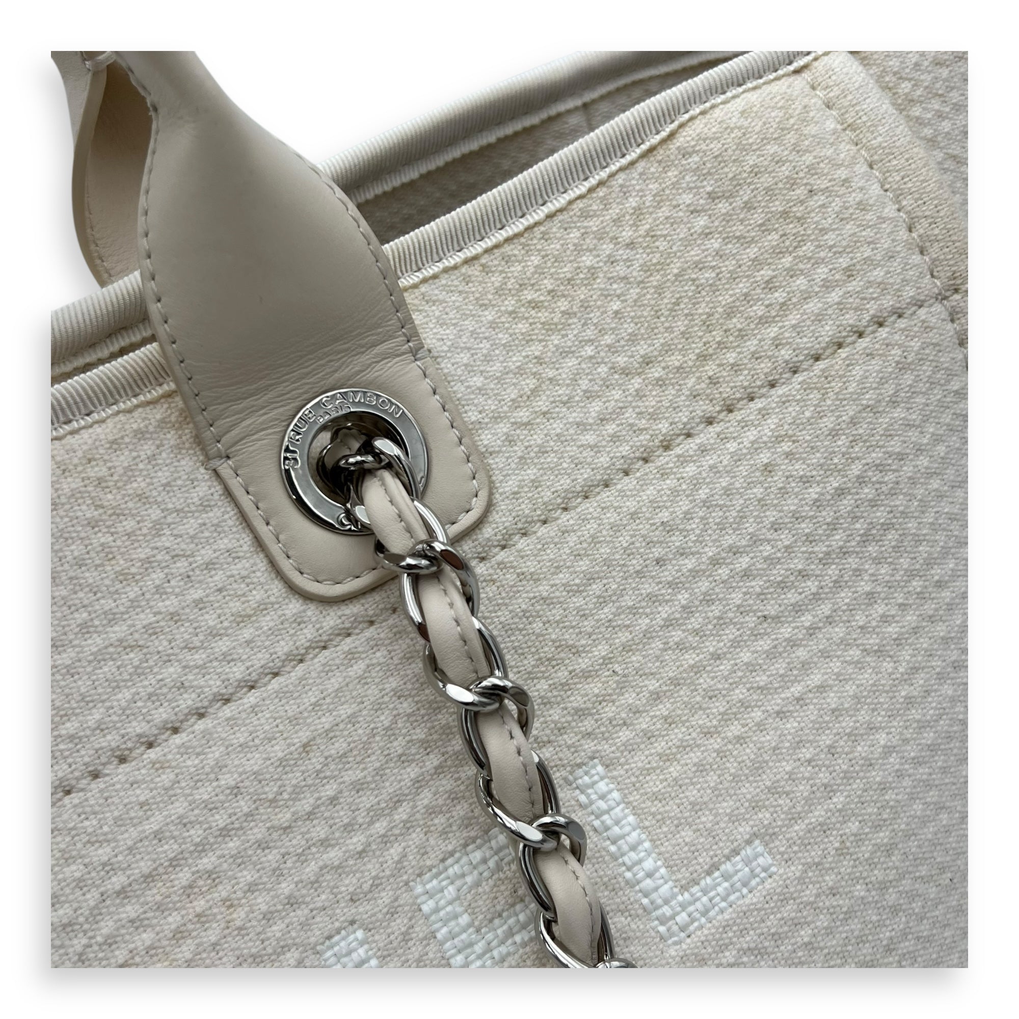 Chanel Deauville Tote Bag White in Canvas, Silver hardware_7