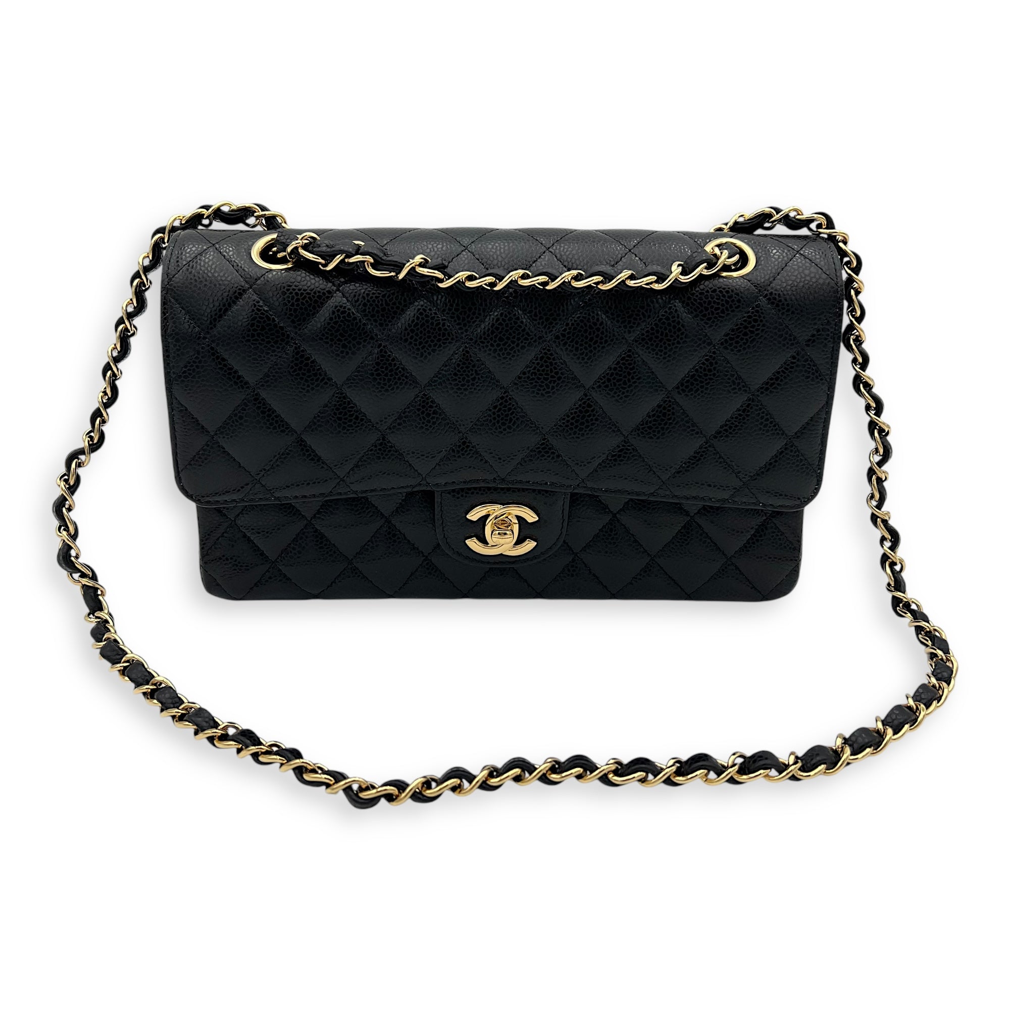 Chanel Classic Medium Black Shoulder Bag in Caviar Leather, Gold hardware_10