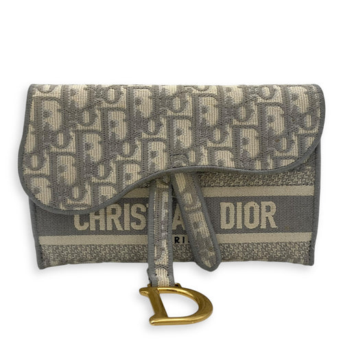 Christian Dior Saddle Belt Bag Grey in Jacquard, Gold hardware_1