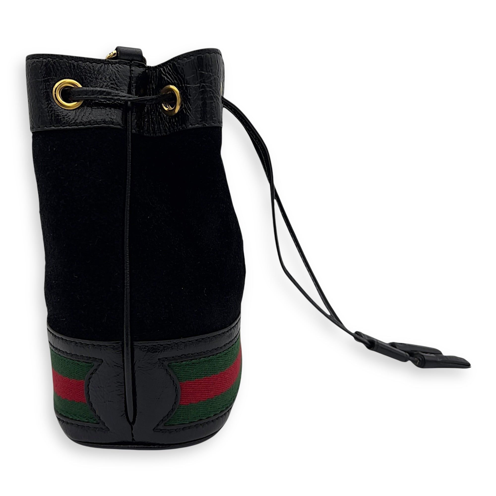 Gucci Ophidia Black Bucket Bag in Suede Leather, Gold hardware_2