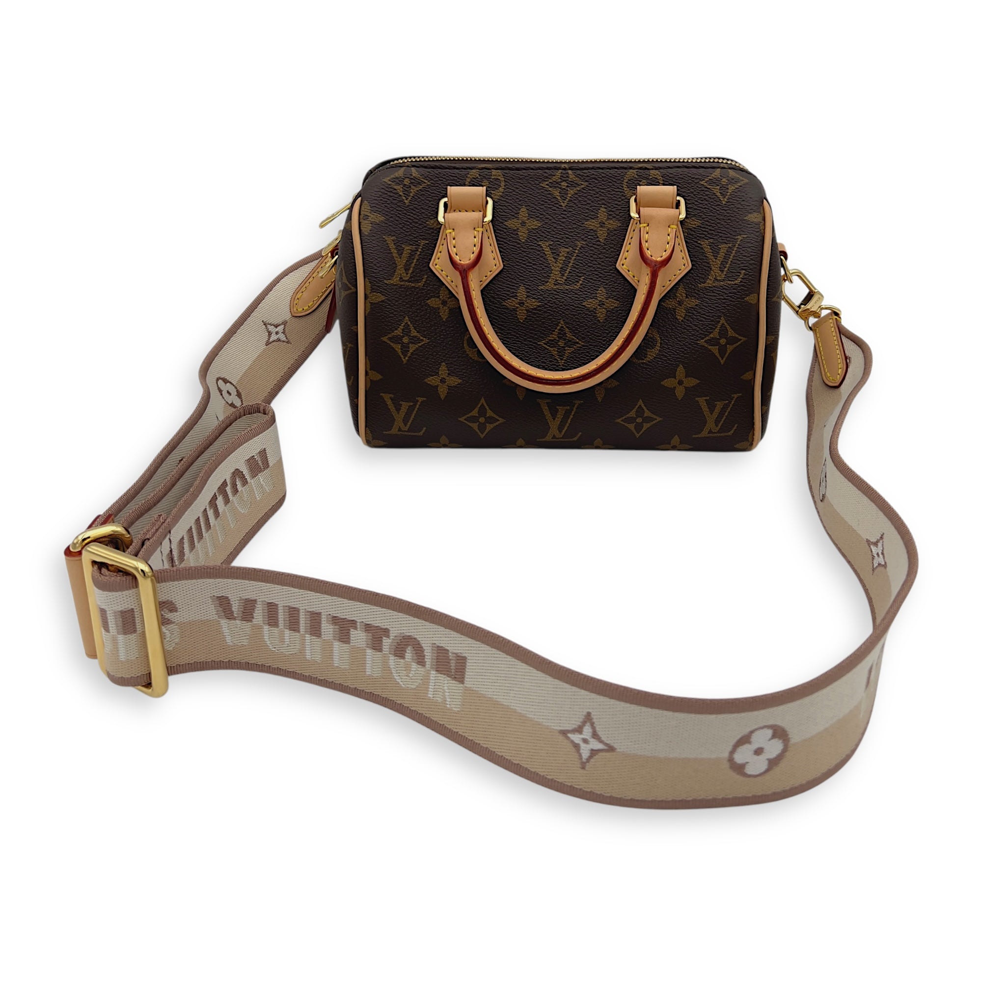 Louis Vuitton Speedy Bandouliere 20 Brown Top Handle Bag in Monogram Coated Canvas, Gold hardware_7