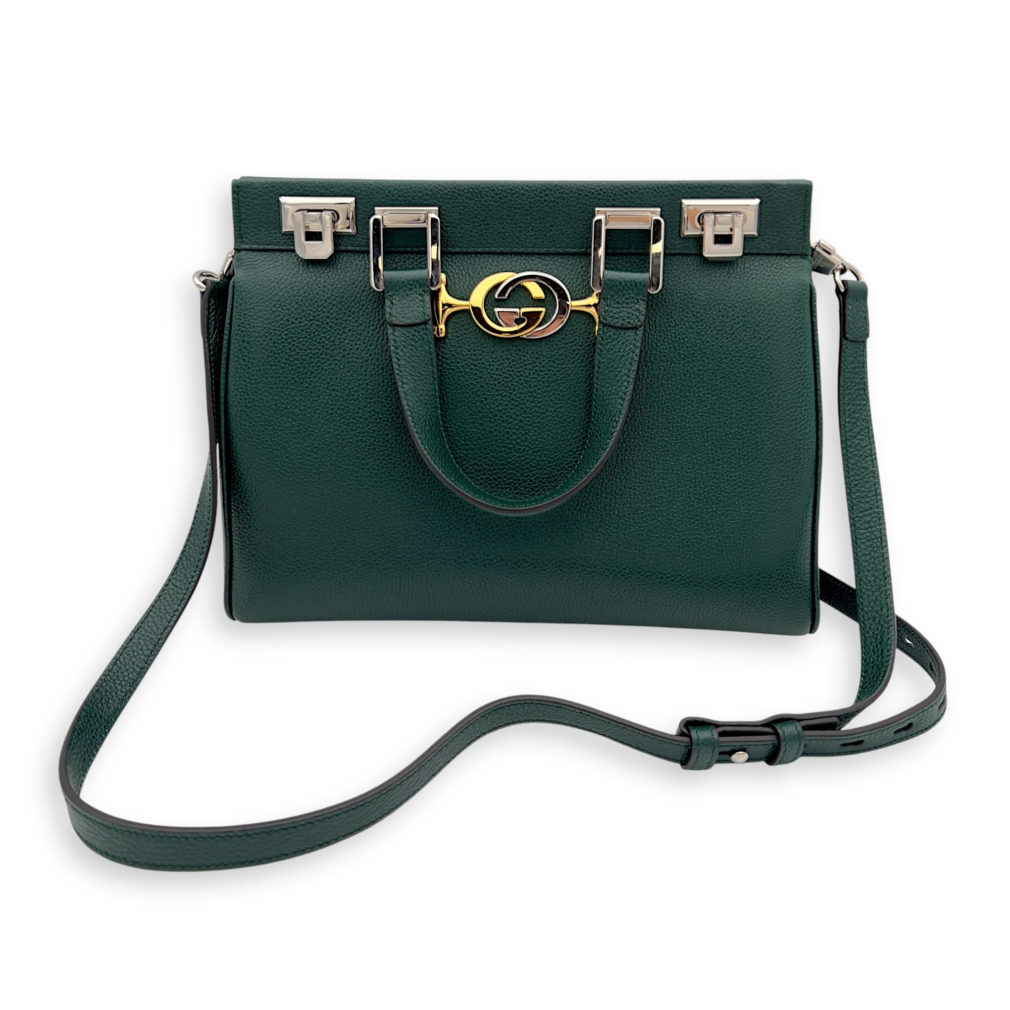 Gucci Zumi Top Handle Bag Green in Calfskin, Gold hardware_7