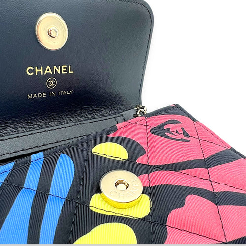 Chanel CC Floral Printed Mini Multi-colour Wallet On Chain in Fabric, Gold hardware_7