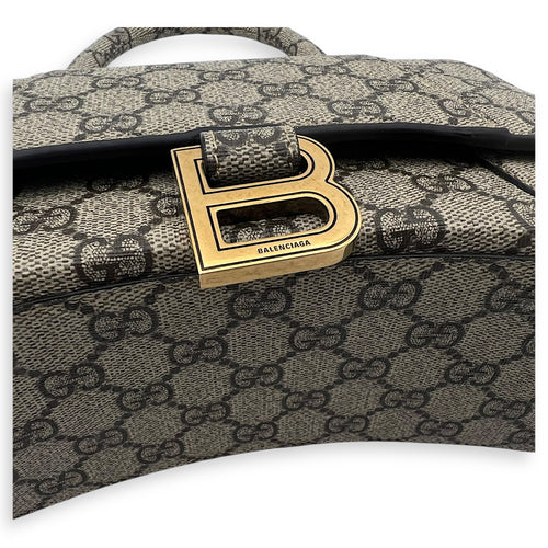 Gucci x Balenciaga Hourglass GG Supreme Brown Top Handle Bag in Monogram Coated Canvas, Gold hardware_7