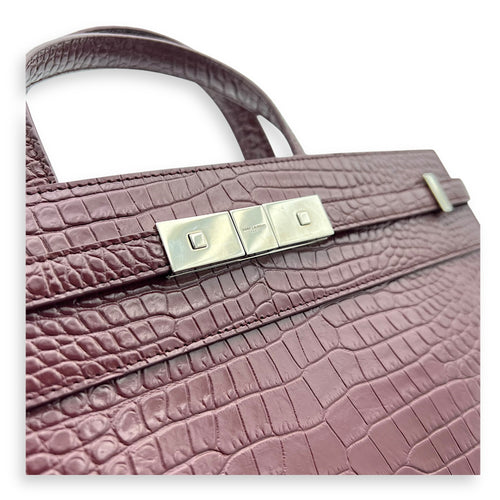 Saint Laurent Manhattan Top Handle Bag Red in Crocodile Embossed Calfskin, Silver hardware_7