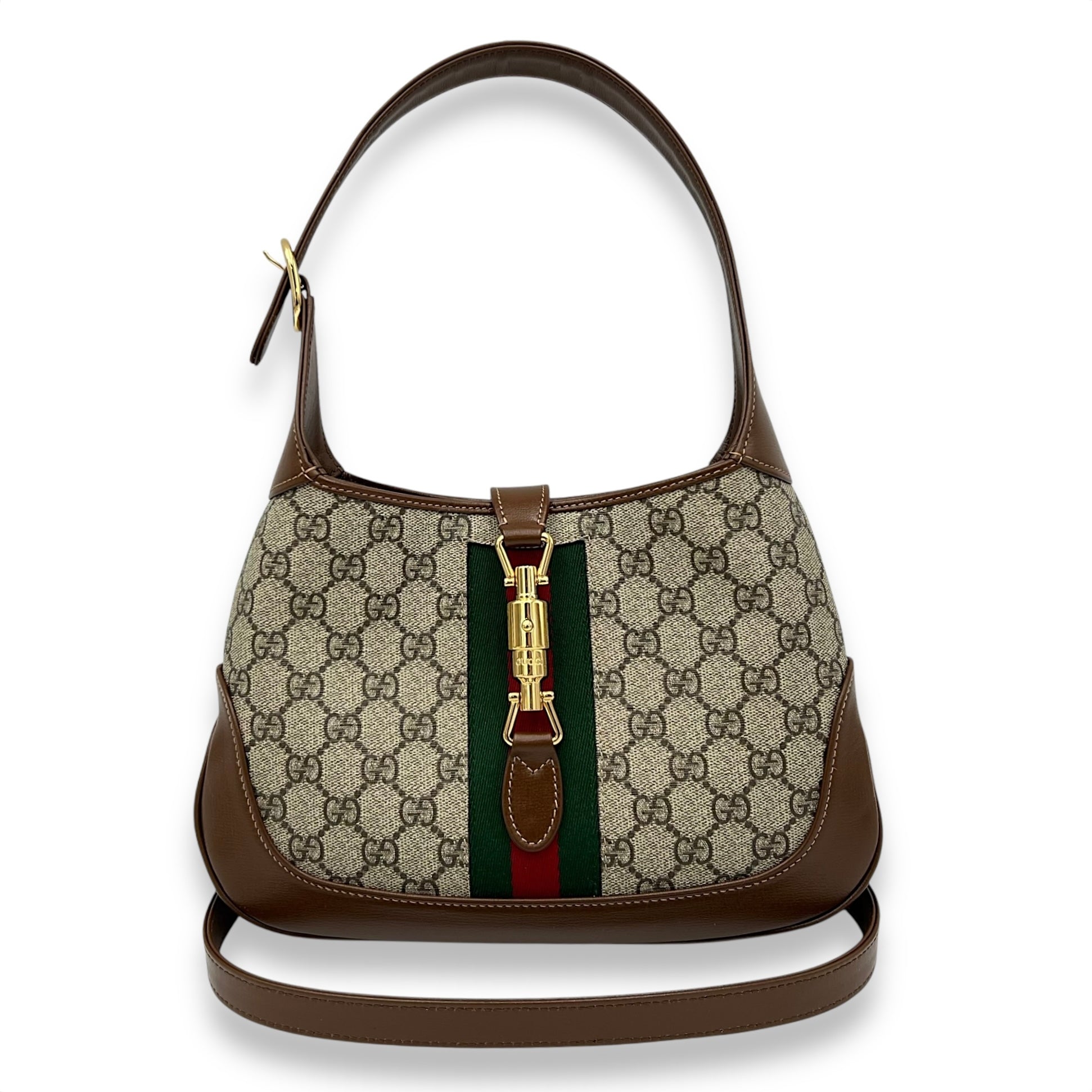 Gucci Jackie 1961 Shoulder Bag Brown in Coated Canvas, Gold hardware_7