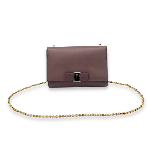 Salvatore Ferragamo Vara Bow Shoulder Bag Purple in Calfskin, Gold hardware_7