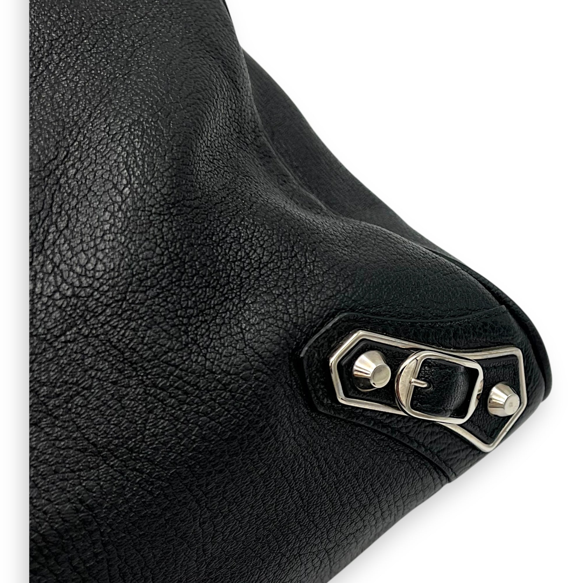 Balenciaga Metallic Edge Velo Black Top Handle Bag in Goat Leather, Silver hardware_7