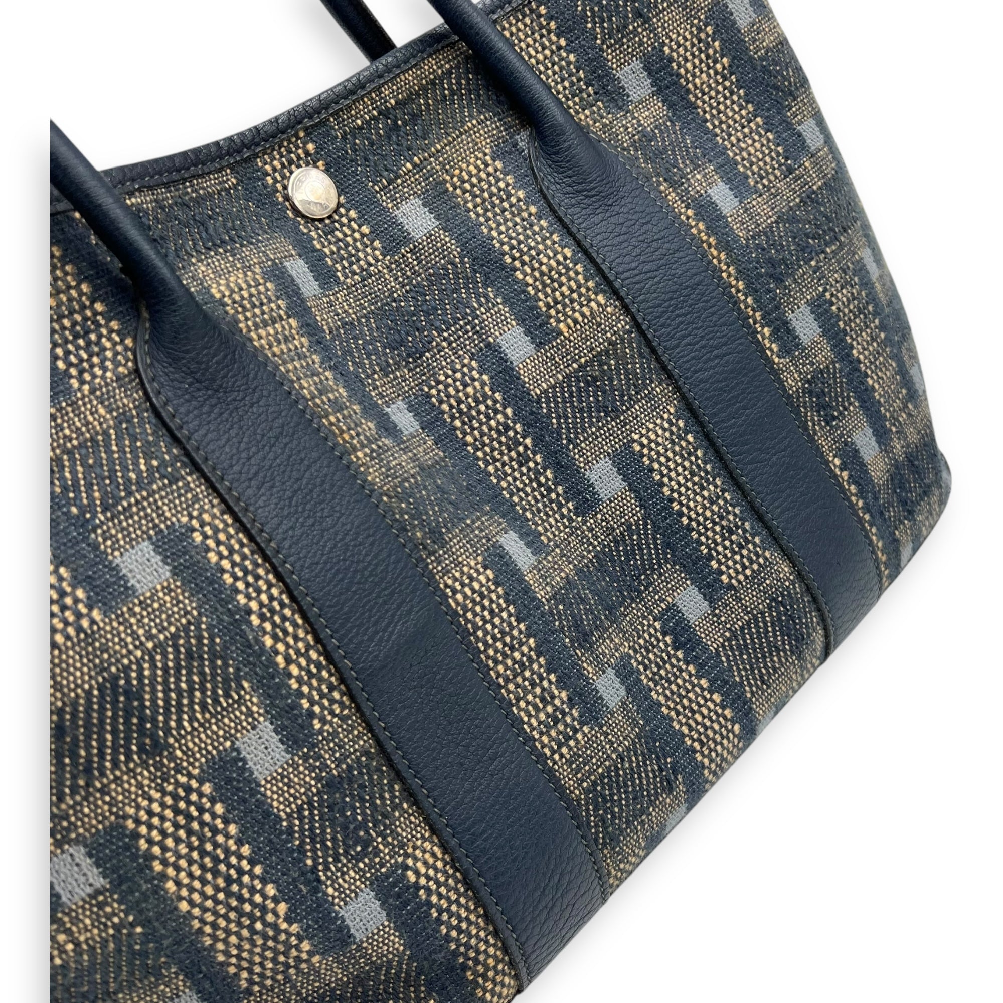 Hermès Garden Party Blue in Tweed, Silver hardware_7