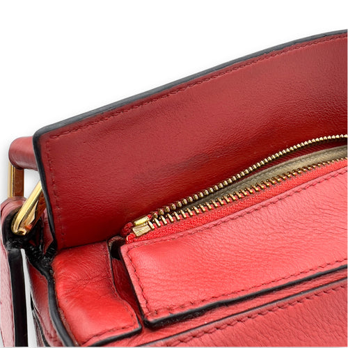 Loewe Puzzle Small Red Top Handle Bag in Calfskin, Gold hardware_7