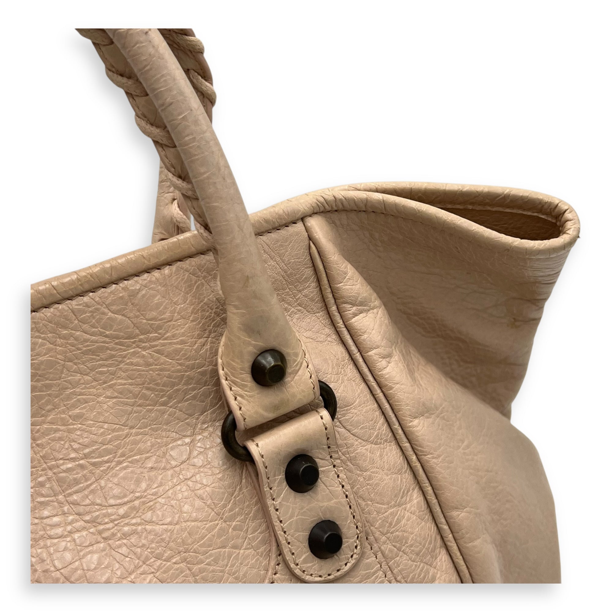 Balenciaga Sunday Beige Top Handle Bag in Goat Leather, Ruthenium-finish Brass hardware_7