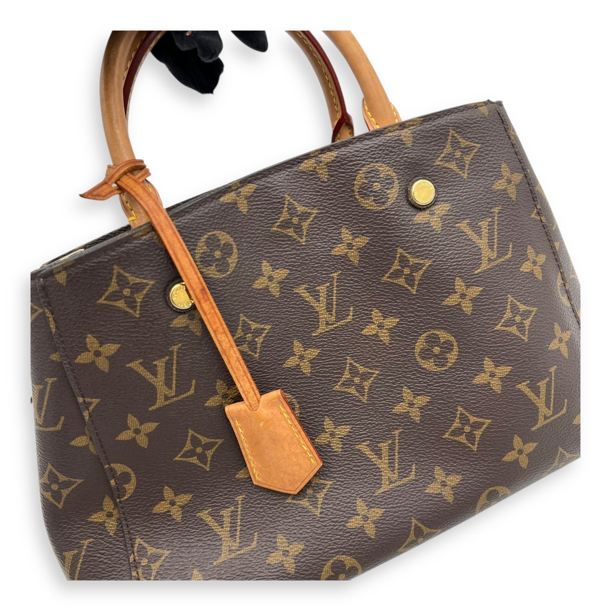 Louis Vuitton Montaigne Top Handle Bag BB Brown in Monogram Coated Canvas, Gold hardware_7