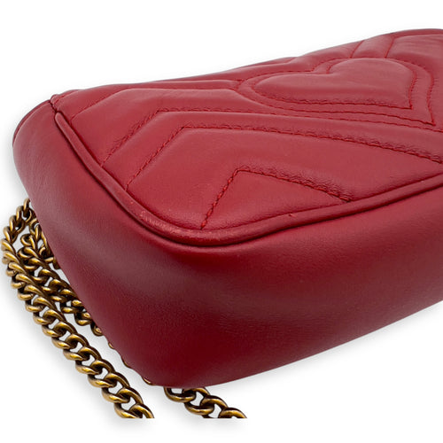 Gucci GG Marmont Crossbody Bag Mini Red in Calfskin, Gold hardware_7