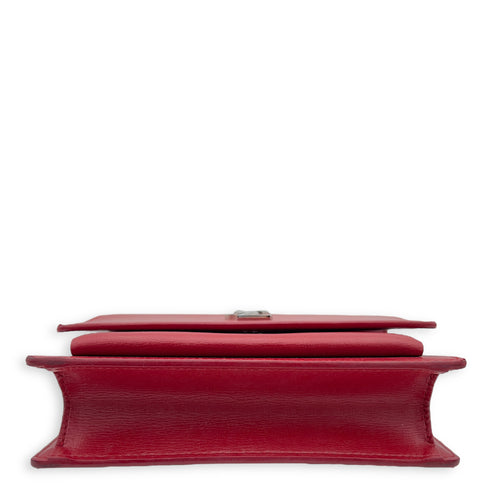 Saint Laurent Sunset Mini Red Shoulder Bag in Calfskin, Silver hardware_5