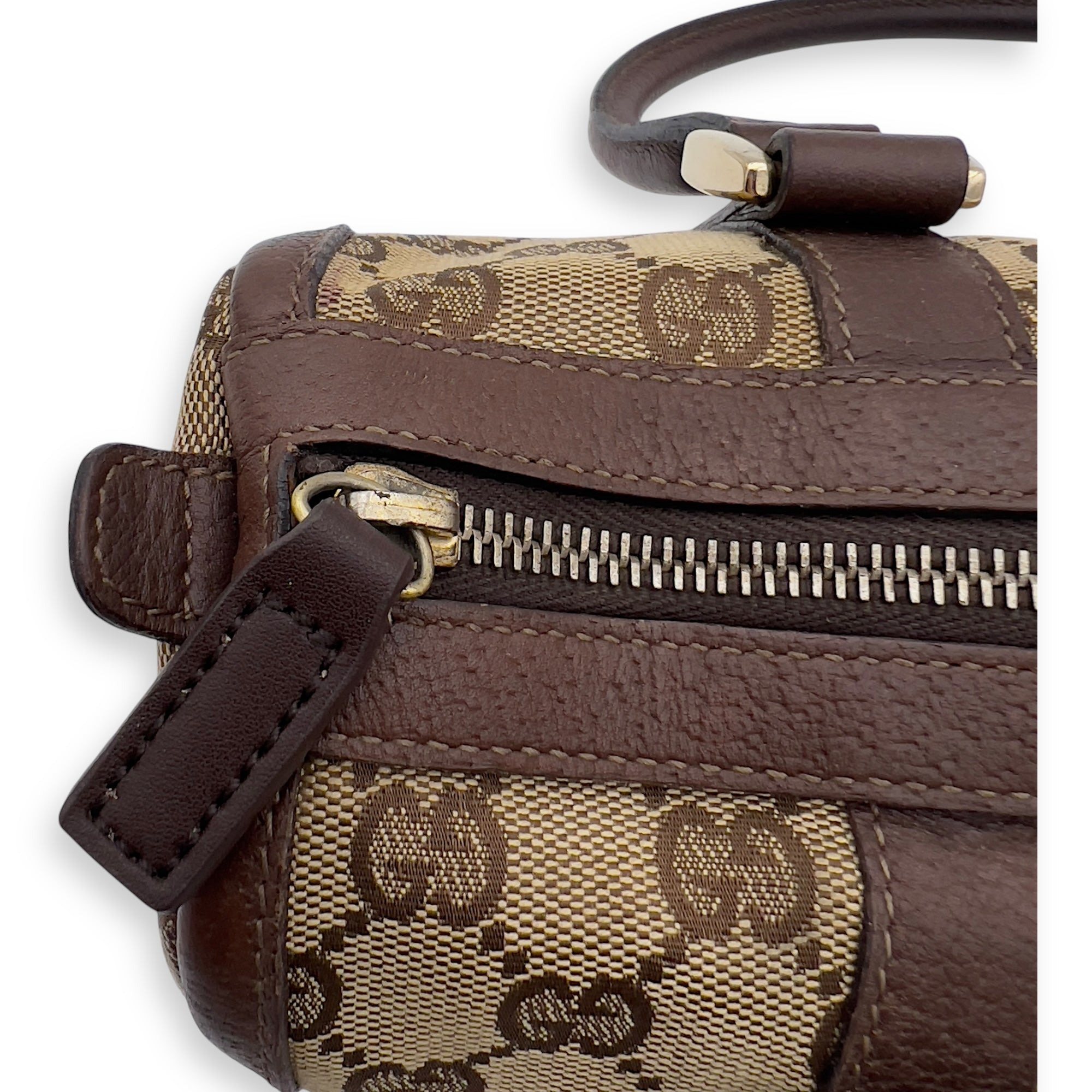 Gucci Vintage Brown Top Handle Bag in Jacquard, Gold hardware_7