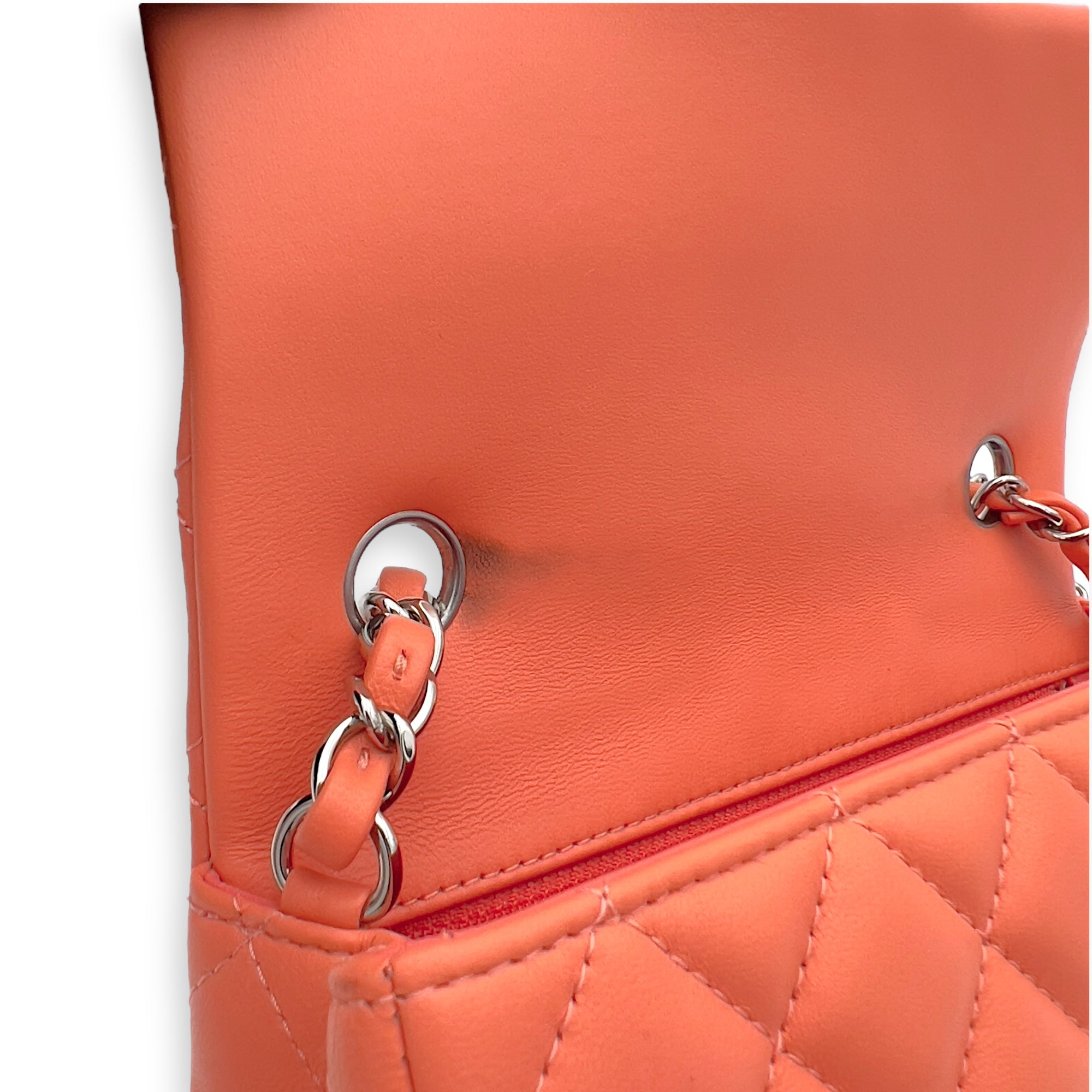 Chanel Mini Rectangle Shoulder Bag Orange in Lambskin, Silver hardware_7