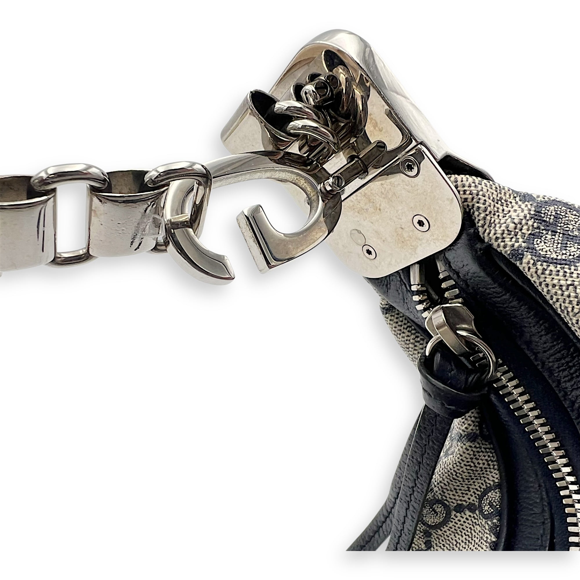 Gucci Attache Shoulder Bag Blue in Coated Canvas, Silver hardware_7