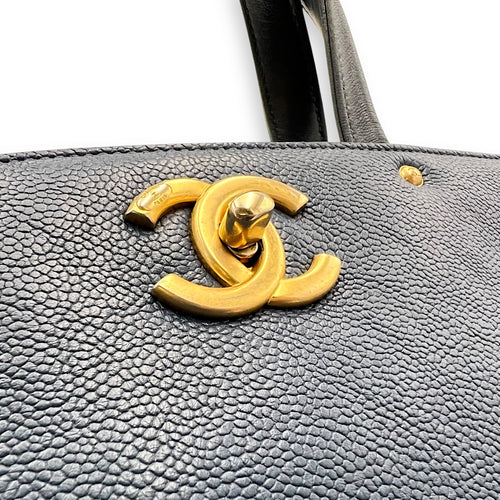 Chanel CC Lock Top Handle Bag Blue in Caviar Leather, Gold hardware_8