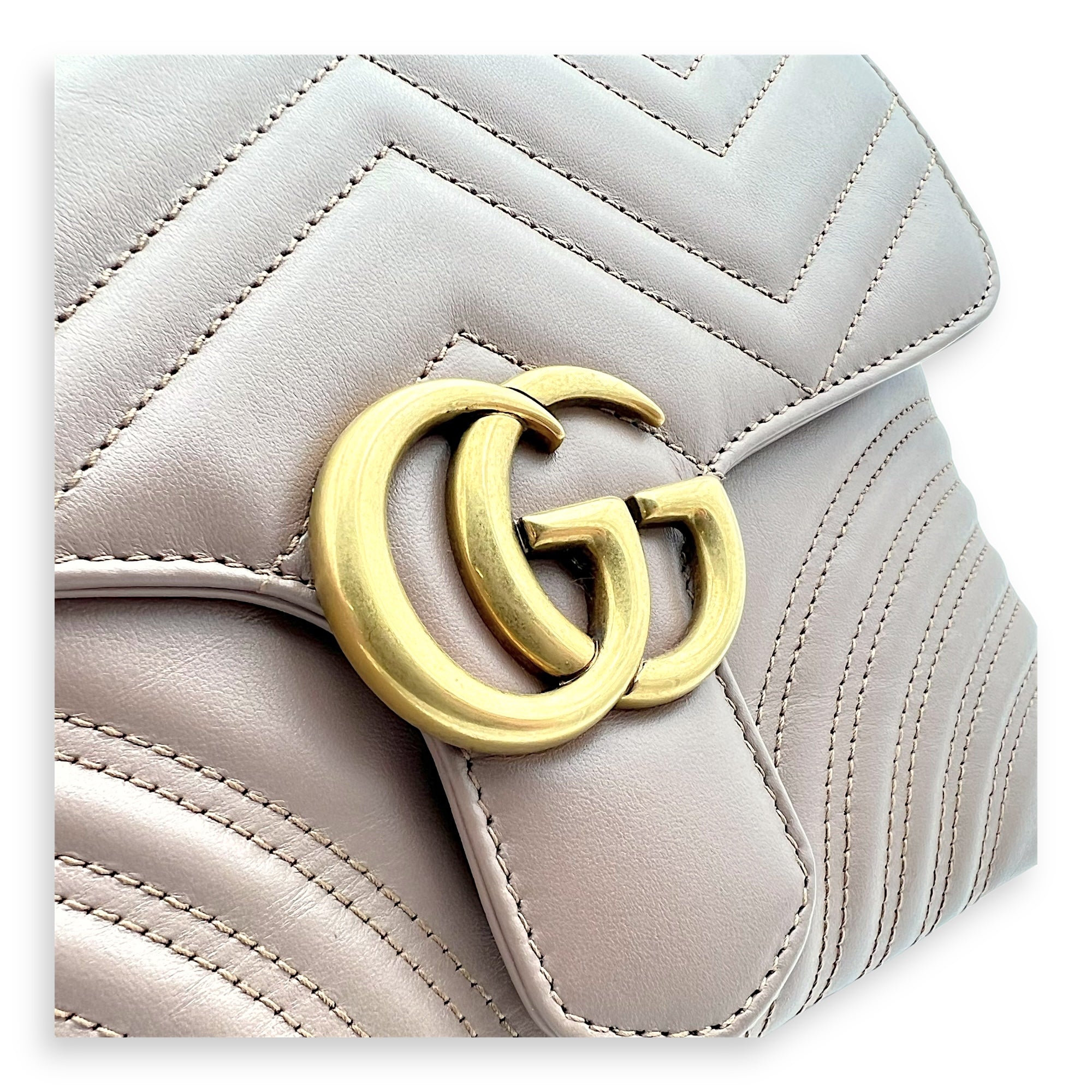 Gucci GG Marmont Top Handle Bag Beige in Calfskin, Gold hardware_7