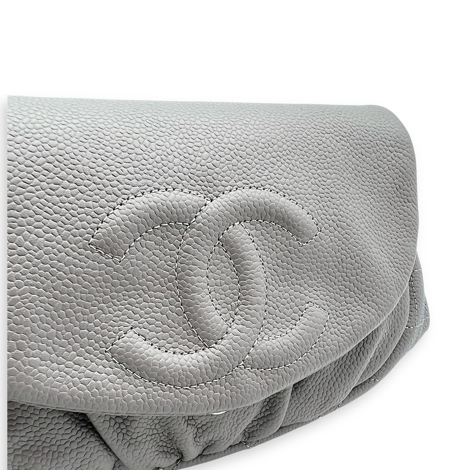 Chanel Half Moon Wallet On Chain Grey in Caviar Leather, Silver hardware_7